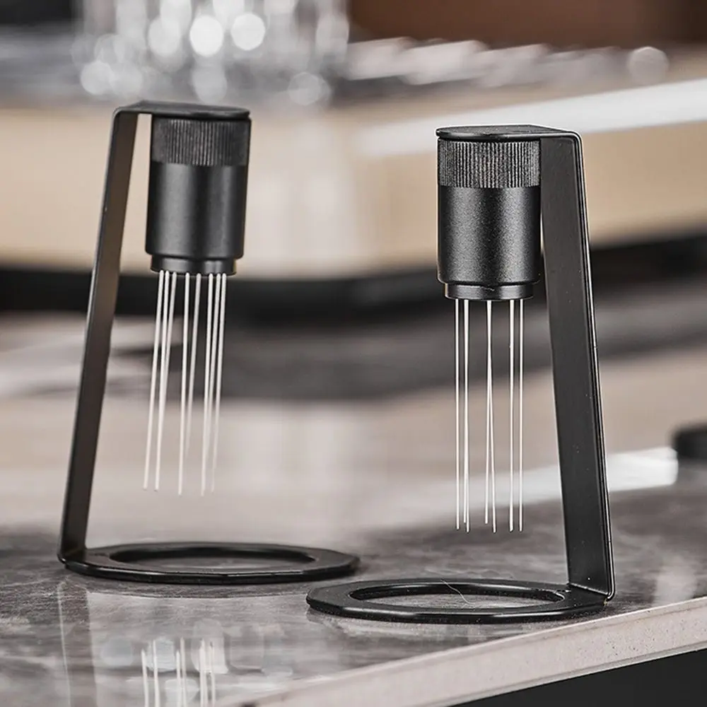 

8 Needles Espresso Powder Stirrer Stainless Steel Anti Slip Handle Coffee Stirrer Needle Space Saving Magnetic Stand