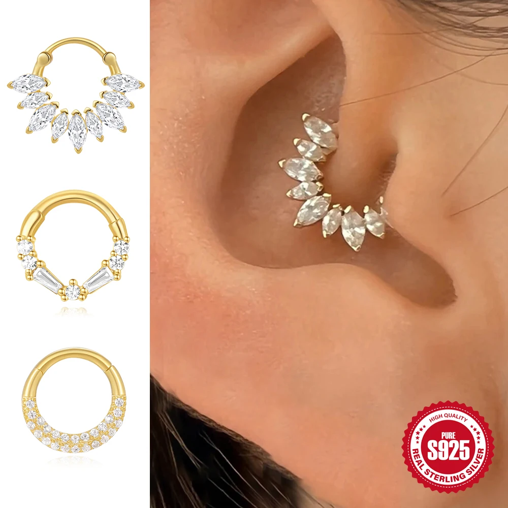 

CANNER 1PC Ear Bone Earlobe S925 Sterling Silver Buckle For Women Tragus Cartilage Piercing Earring Jewelry Zircon Hoop Earring