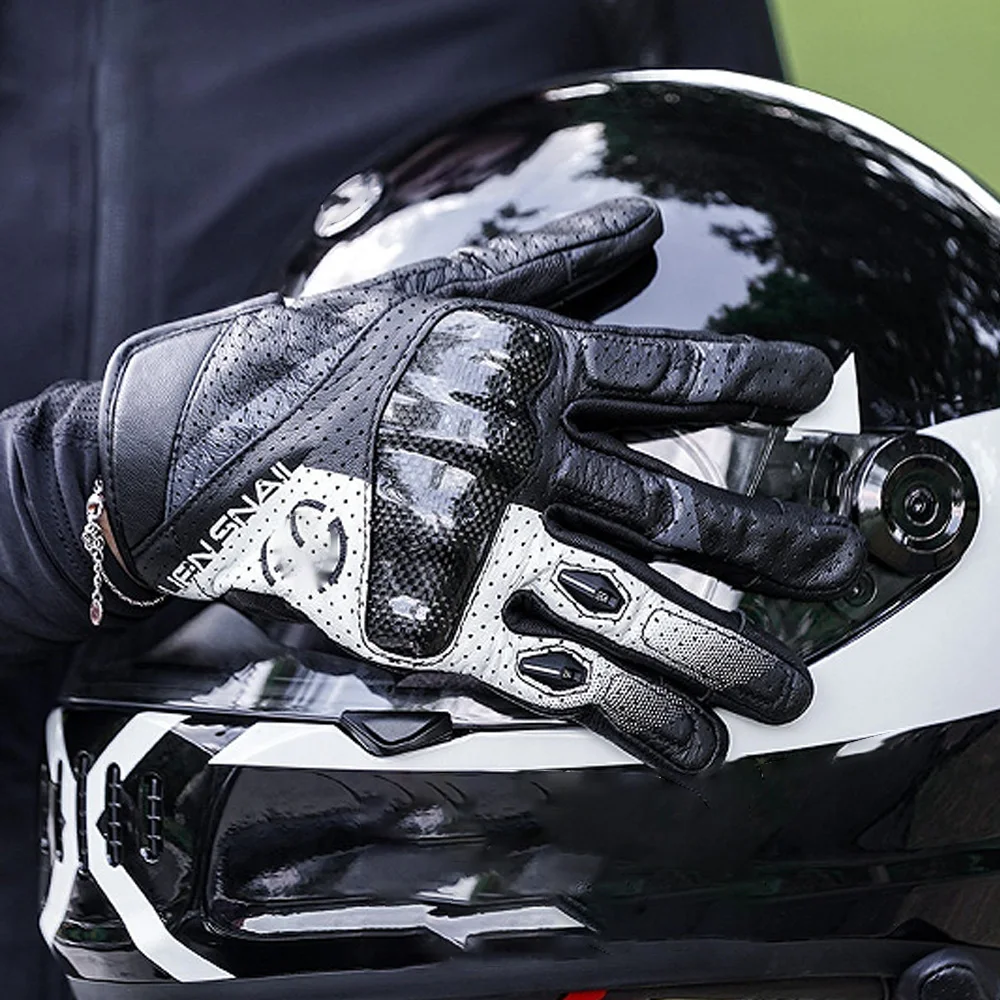 For Motorcycle Leather Carbon Fiber Gloves Touchscreen Anti-Fall All-Season T4 No-Drill Accesorios Moto