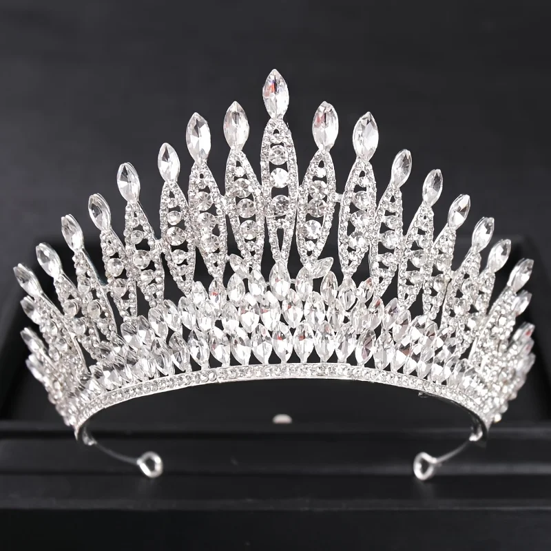 Silver Color Crystal Queen Big Crown Tiara Rhinestone Wedding Tiaras Women Pageant Prom Crowns Bridal Hair Accessories Jewelry