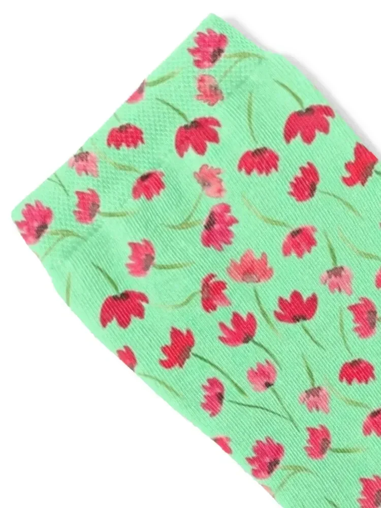 Red poppies on green background Socks crazy basketball Boy Socks Women's