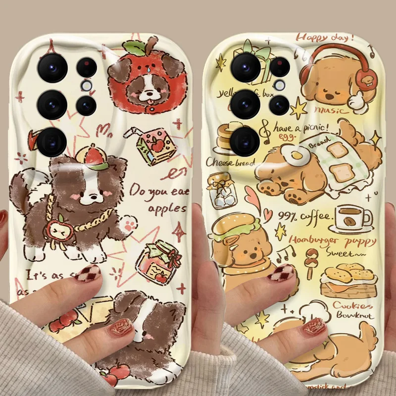 Lovely Dog Wave Soft Case For Samsung Galaxy S24 Ultra S23 S22 Plus S21 S20 FE A25 A55 A35 A15 A16 A05 A05S A06 TPU Back Cover