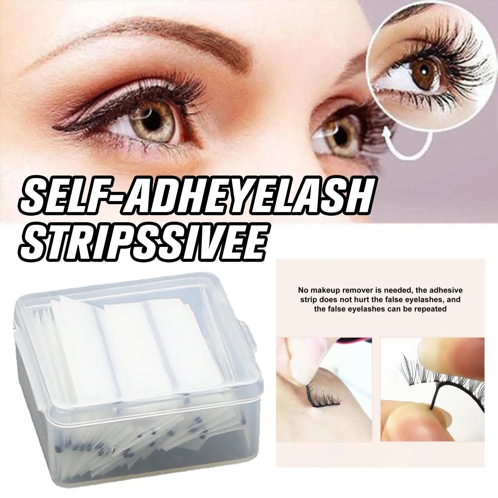 Reusable Self-Adhesive Glue-Free Eyelash Glue Strip Eyelashes False Tape Hypoallergenic Makeup Adhesive Lash Tools U4N3