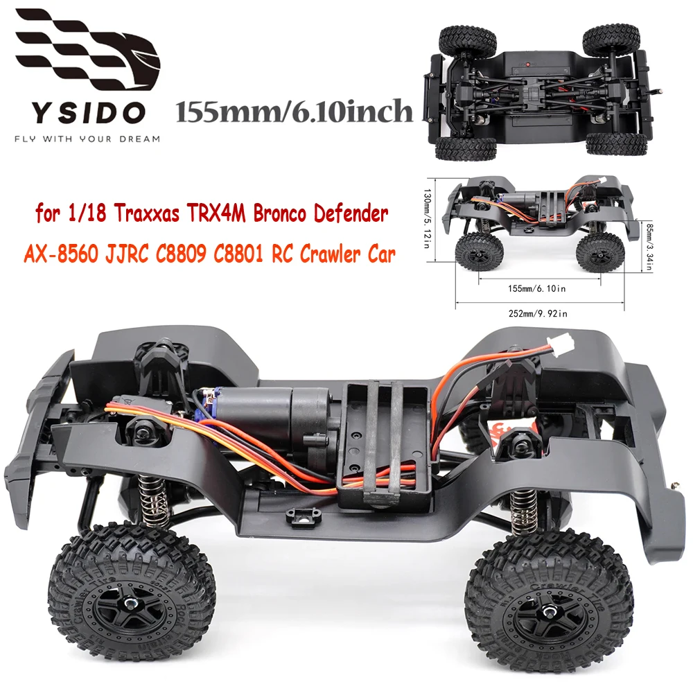 

1/18 TRX4M Запчасти для радиоуправляемого автомобиля 155 мм 6,10 дюйма Колесная база Собранная рама Шасси Передние задние оси Коробка передач для RC AX-8560 Bronco Defender