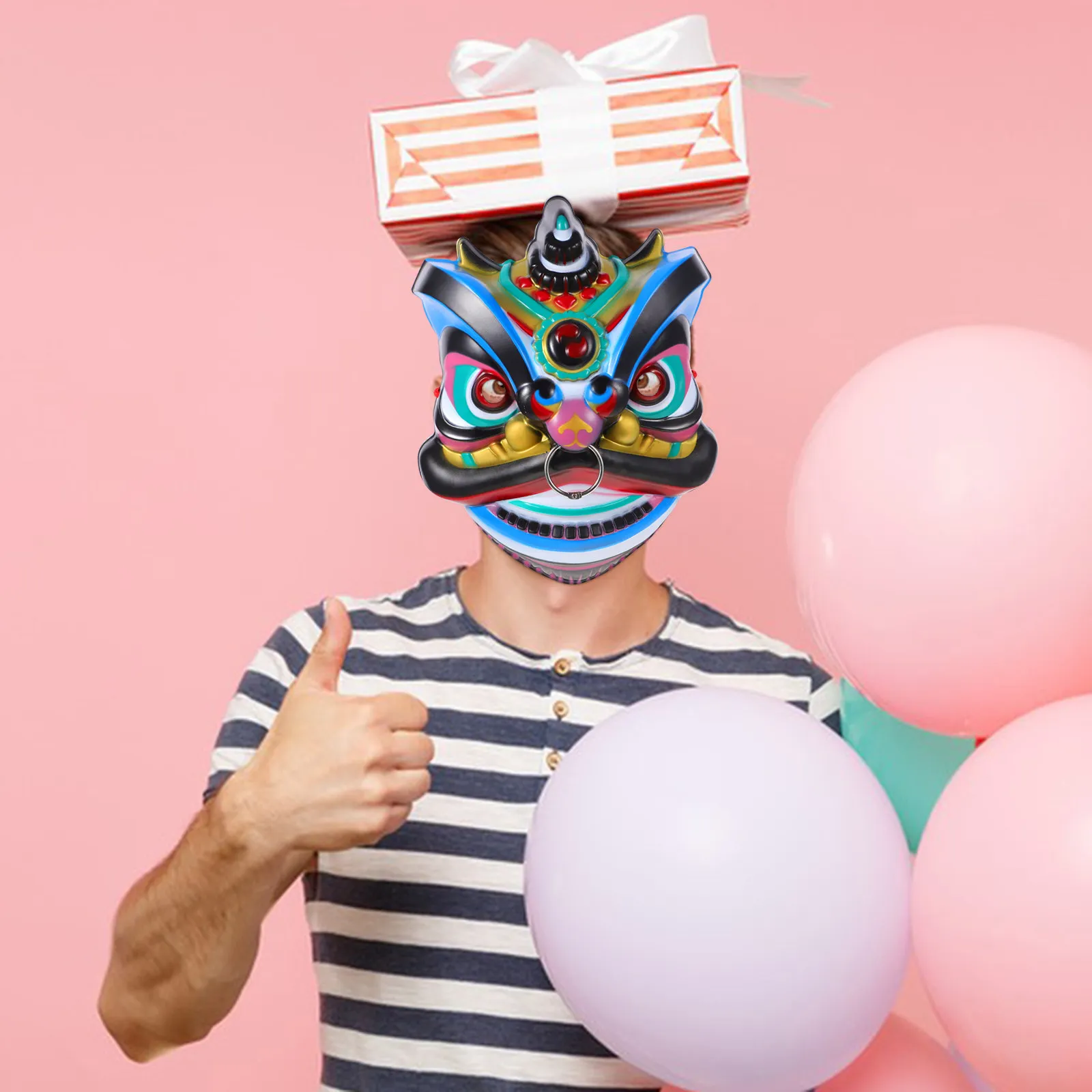 Full Face Dancing Lion Mask Chinese Style Colorful Detailed Design Stage Party Cosplay Mask Performance Cosplay Lion Masks