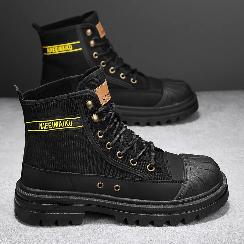 

2025 new high cut thick soled canvas casual sports boots men's work clothes multifunctional motorcycle short boots