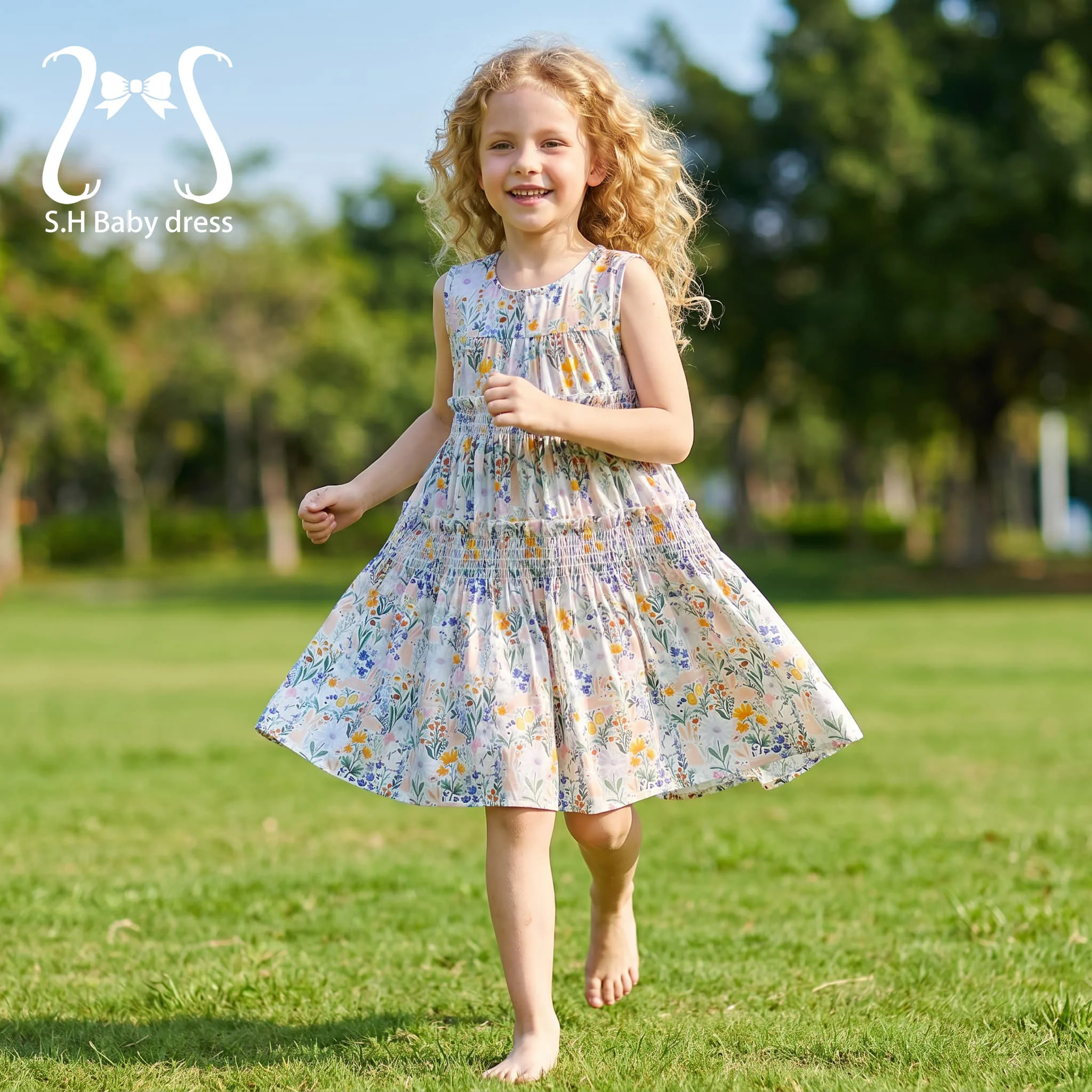 Adorable Girls Sleeveless Floral Print Dress Summer Sweet Children Casual Sundress Kids Skin-friendly Cotton Outfit Baby Clothes
