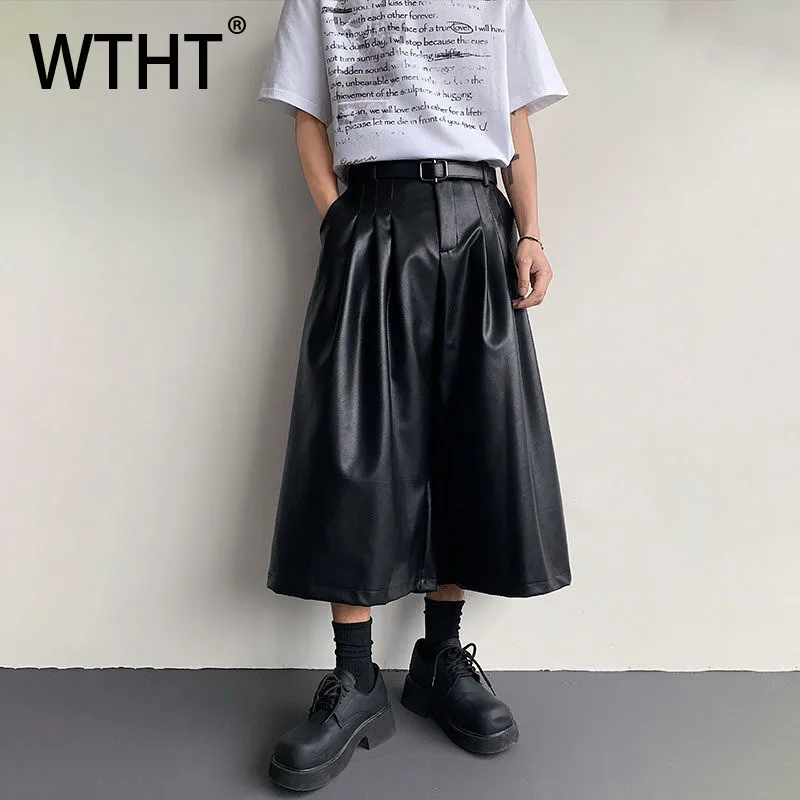 

WTHT модные мужские однотонные кожаные плиссированные дизайнерские шорты, модные широкие шорты с высокой талией, мужские шорты, лето 2029, 2A1056