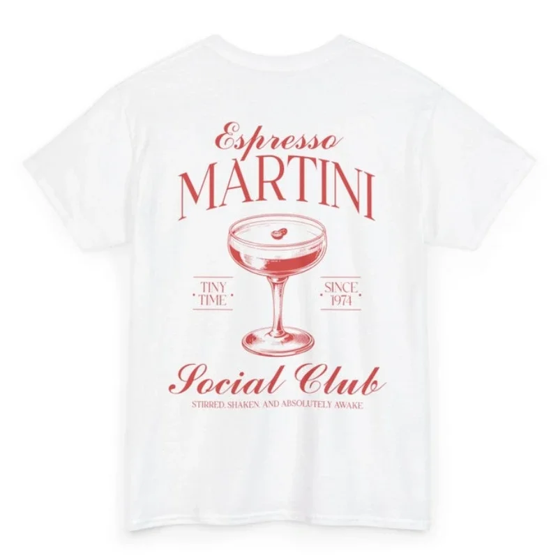 Espresso Martini Cocktail Tees 2000s Clothing Retro Y2K 90s Print Tops Nostalgia Preppy Beach Shirt Summer White Cotton T Shirts