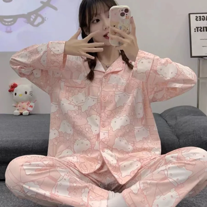 

Sanrio Hello Kitty Women's Nightgown Kawaii Cartoon Student Sleepwear Pant Long Sleeve Pajamas Spring Pyjama Loungewear Sets ﻿ ﻿