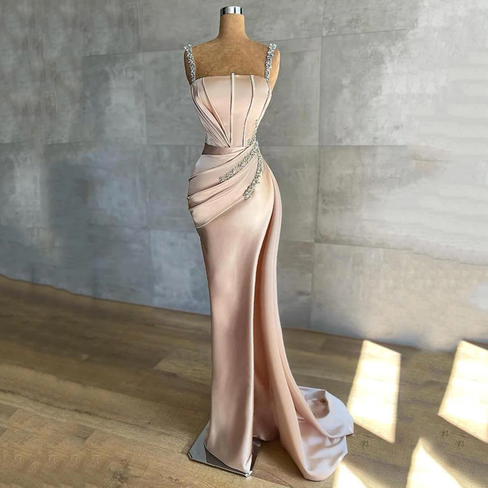 Slim Tight Trailing Evening Dresses Beaded Satin Patchwork Formal Party Prom Gown Vestido Trumpet Robe De Soiree Custom Made