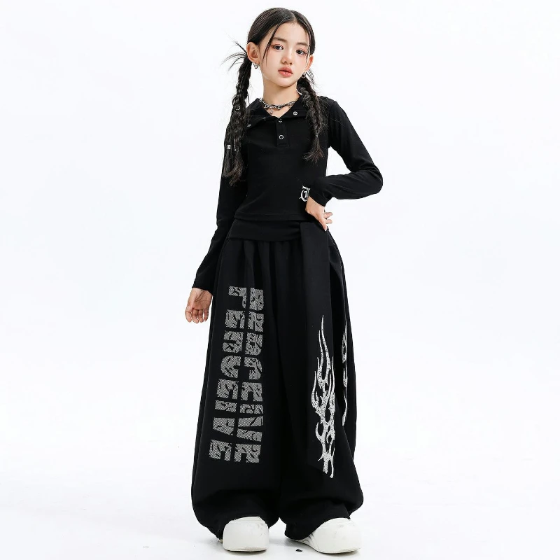 الفتيات أزياء رقص الجاز أداء بلايز سوداء مقنعين السراويل فضفاضة كول الشارع الشهير الهيب هوب الملابس مجموعة عرض مسرحي الزي