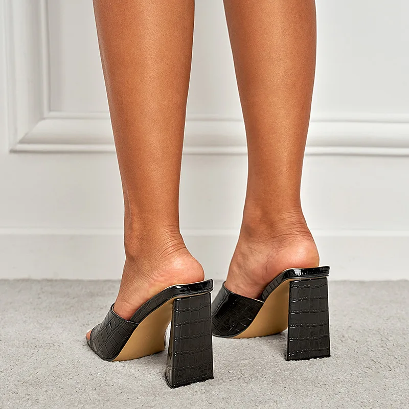 Summer New Women's Sandals Fashion Square Head Sexy High Heel Outdoor Light Pu Leather Slippers Strange Heel Plus Size 35-42