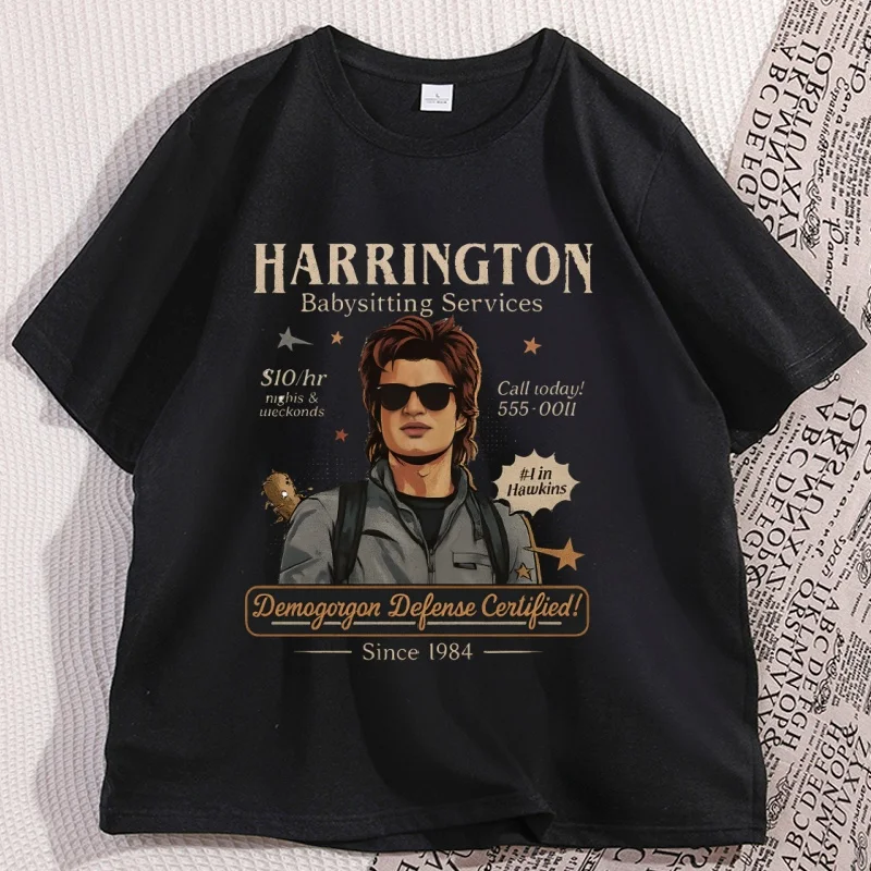 Babysitter Harrington T Shirt Short Sleeve Round Neck Mom of The Year St5 Stranger Movie T-shirt Cotton Oversized Streetwear
