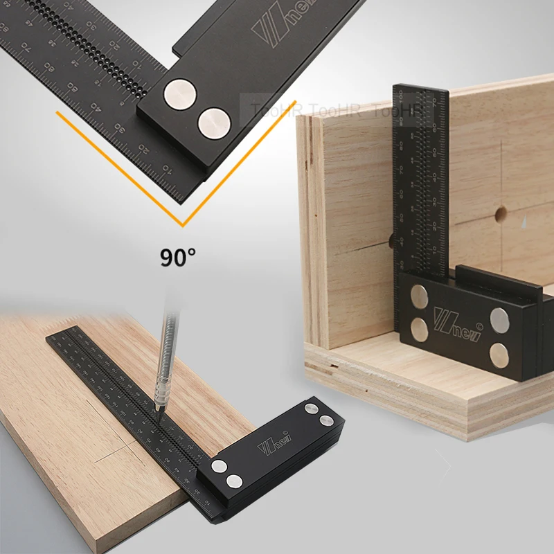 Aluminum alloy Square Right Angle Marking Gauge Hole Line Scribing Ruler Measuring Tools MM/Inch L-type Woodworking Scribe Ruler