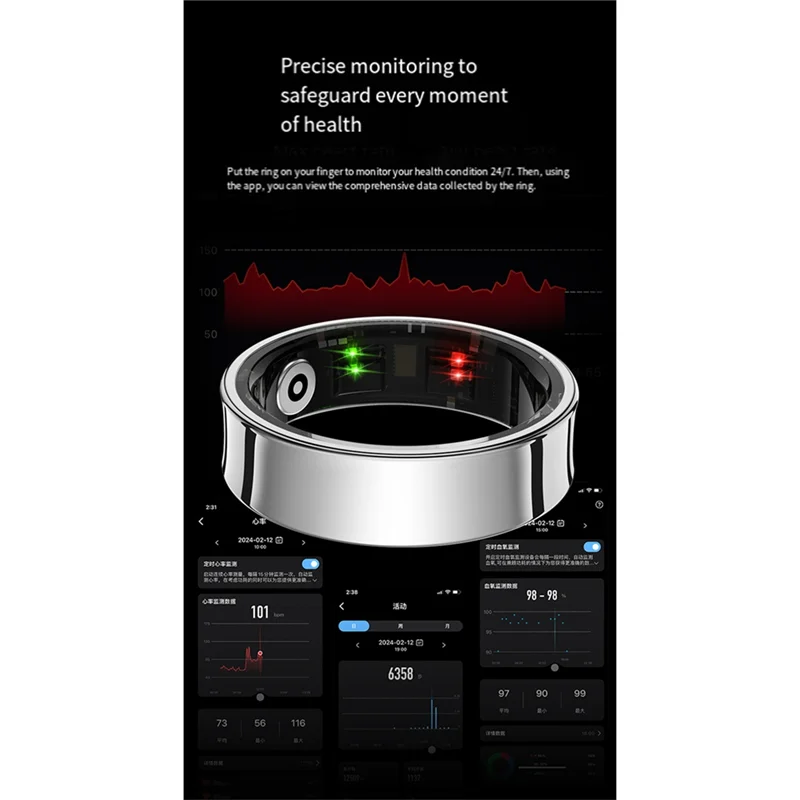 Superior-R09 Smart Ring Fitness Tracker For Men Women Monitoring Heart Rate Blood Oxygen Body Temperature Works For IOS Android
