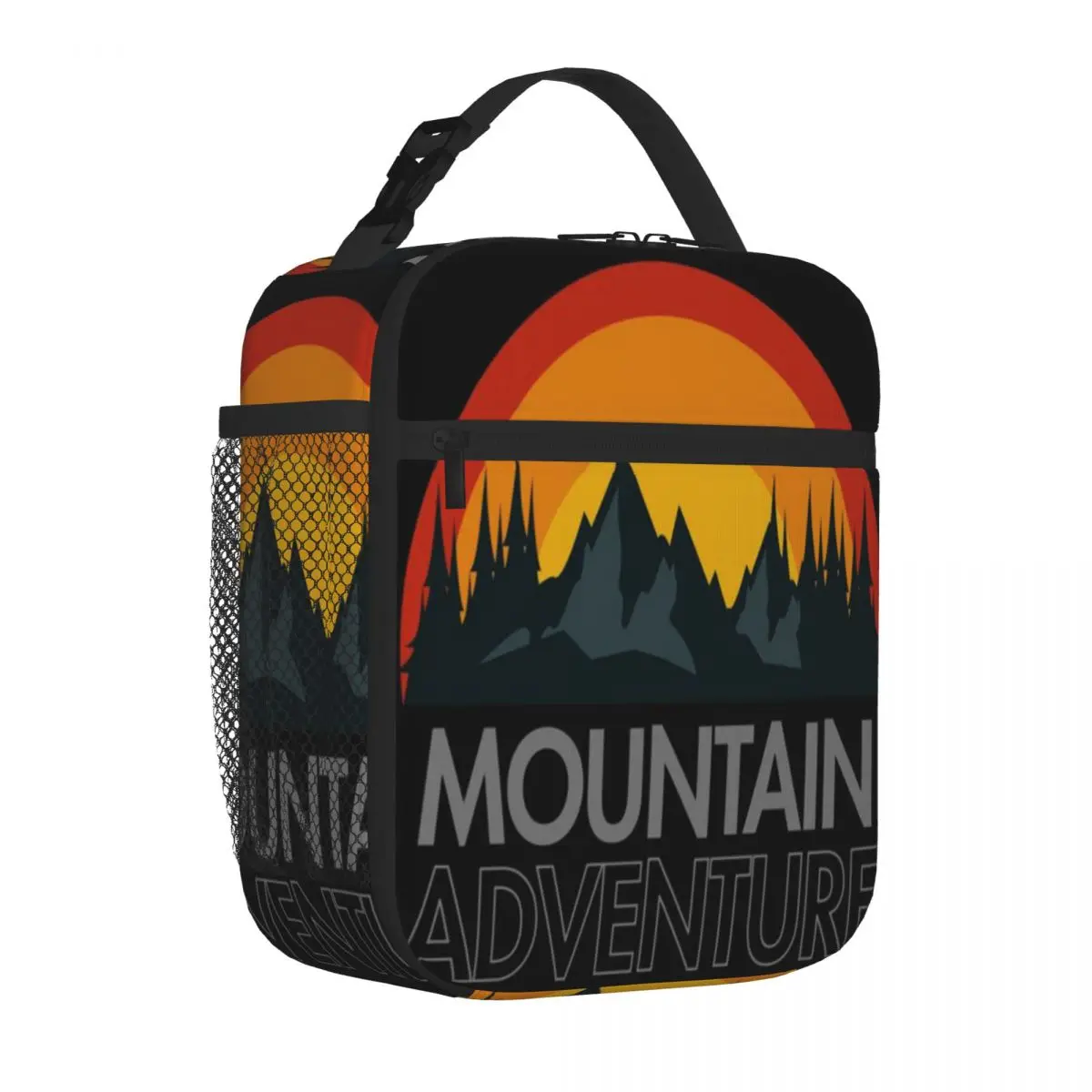 Hot Sale Mountain Adventure Stylish Outline Insulated Food Bag Middle School Large Lunch Bag