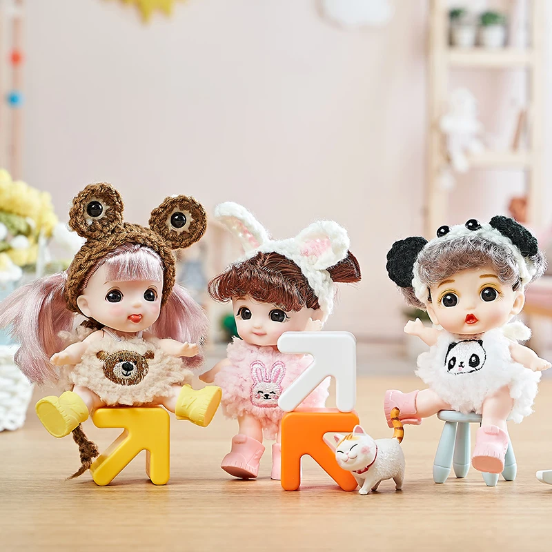 

New Mini 12CM Doll Cute Expression Face Girl OB11 Doll With Fashion Clothes Shoes Headwear 1/12 Dolls Toys Gift for Girls