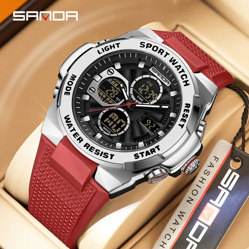 

SANDA новые роскошные спортивные мужские часы с двойным дисплеем, водонепроницаемые светящиеся светодиодные цифровые хронографы, кварцевые мужские часы Relogio Masculino
