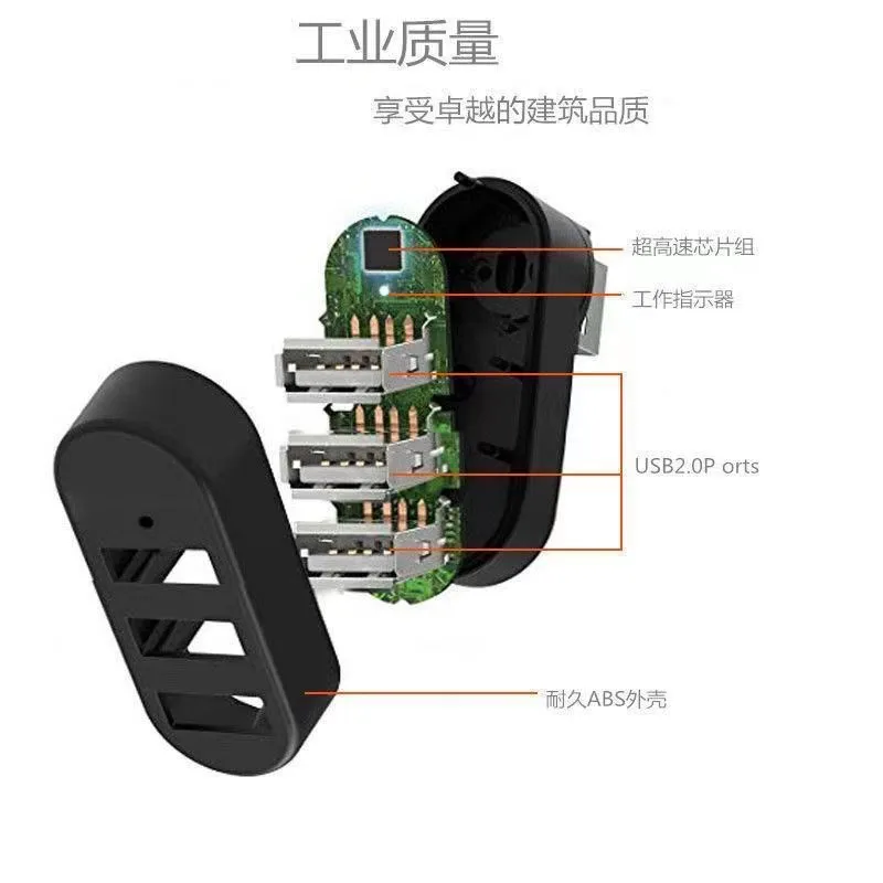 3‑Port USB 2.0 Hub,180° Rotatable,High Speed Data Transfer USB Splitter for Mobile Hard Drive,Laptop PC