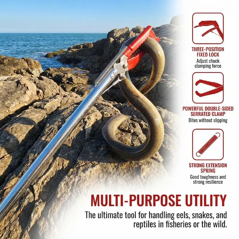 1.5M Foldable Snake Eel Catcher Tong Wide Jaw Stainless Steel Reptile Grabber Tool Snake Hook Catcher Loach Rubbish Clip