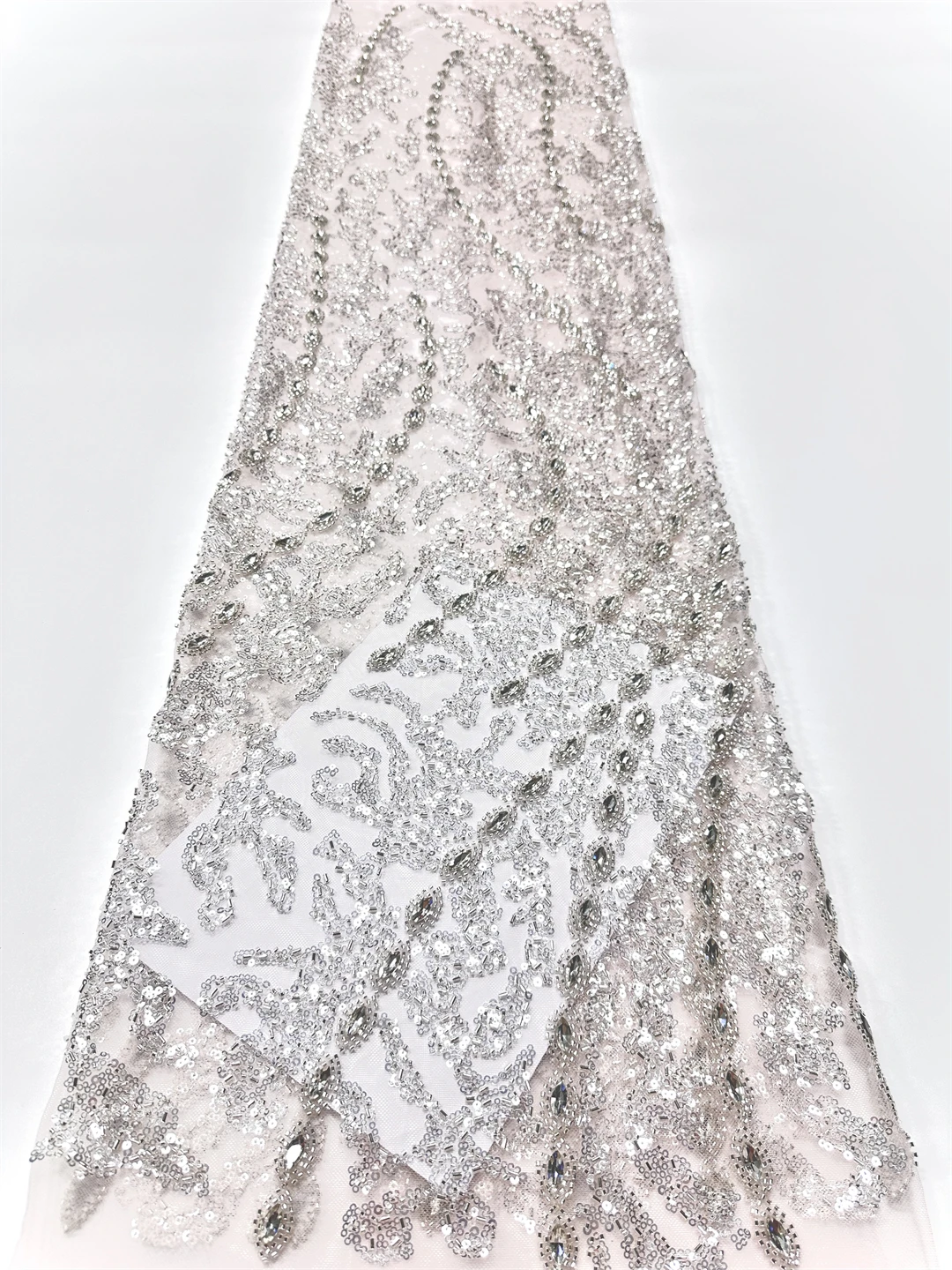 2026 Latest 3D Flowers African Beaded Lace Fabric French Tulle Lace Fabrics 5 Yards Nigerian Sequins Fabric for Party Dress