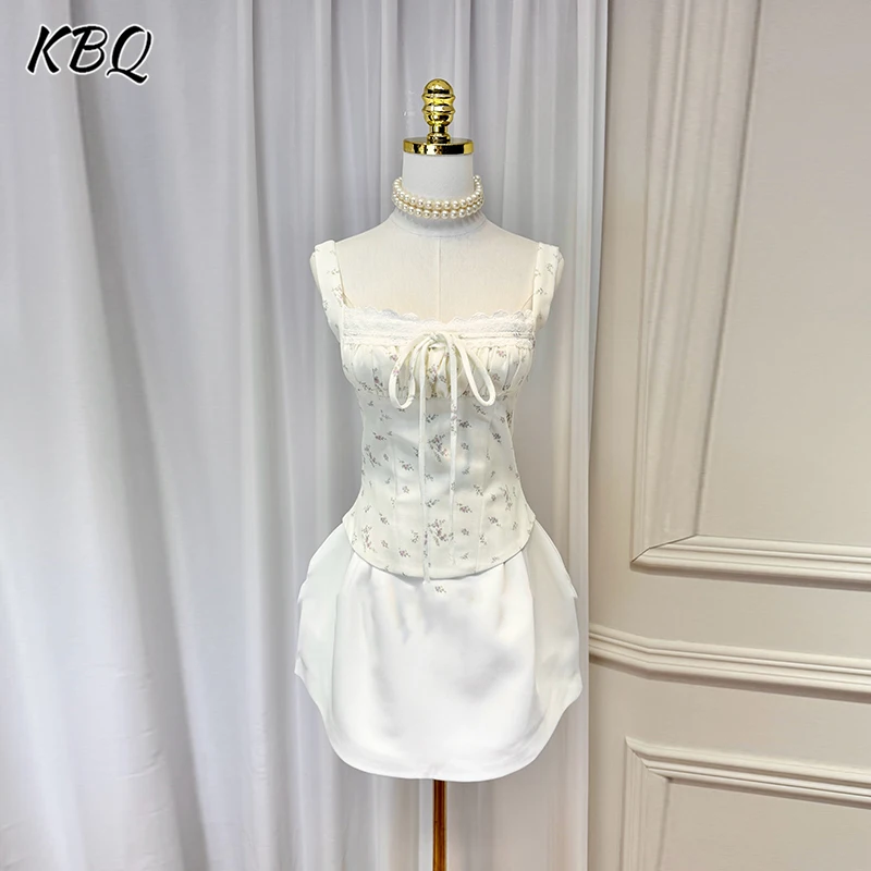 

KBQ Temperament Two Piece Sets for Women Square Collar Sleeveless Printing Tops High Waist Mini Skirts Chic Set Female Fashion