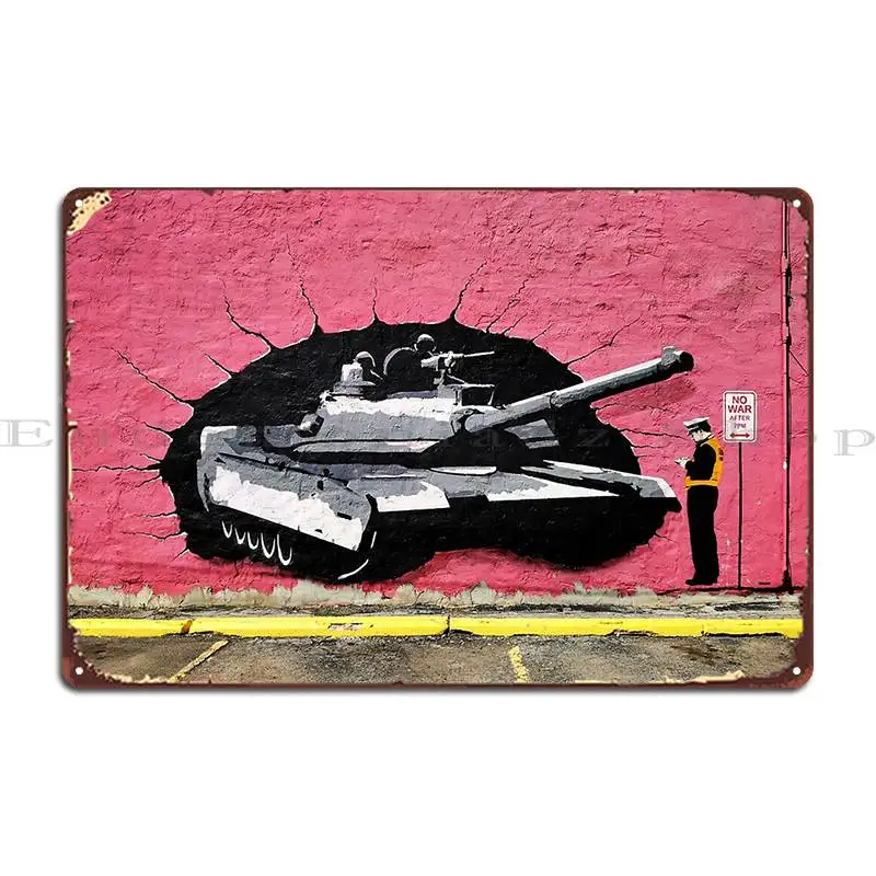 No War After 7pm Banksy Street Art Tank Metal Sign Party Garage Club Wall Decor Plaques Designing Tin Sign Poster