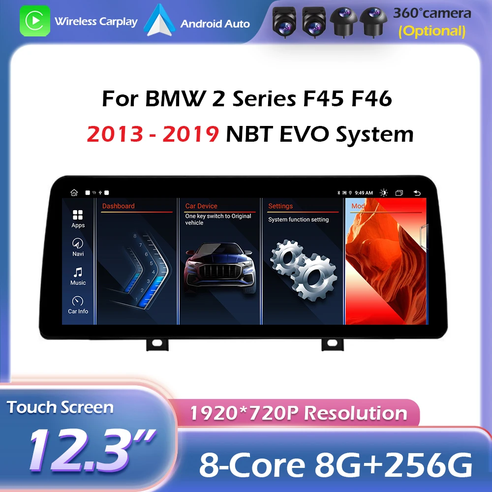 Car Radio Multimedia Video Player Android 14 For BMW 2 Series F45 F46 2013 - 2019 NBT EVO System Navigation GPS Wireless CarPlay