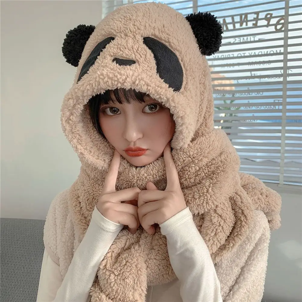 2023 Fashion Panda Beanies Caps Winter Warm Hat Casual Plush Hat Scarf Gloves Set Casual Faux Fur Women Caps