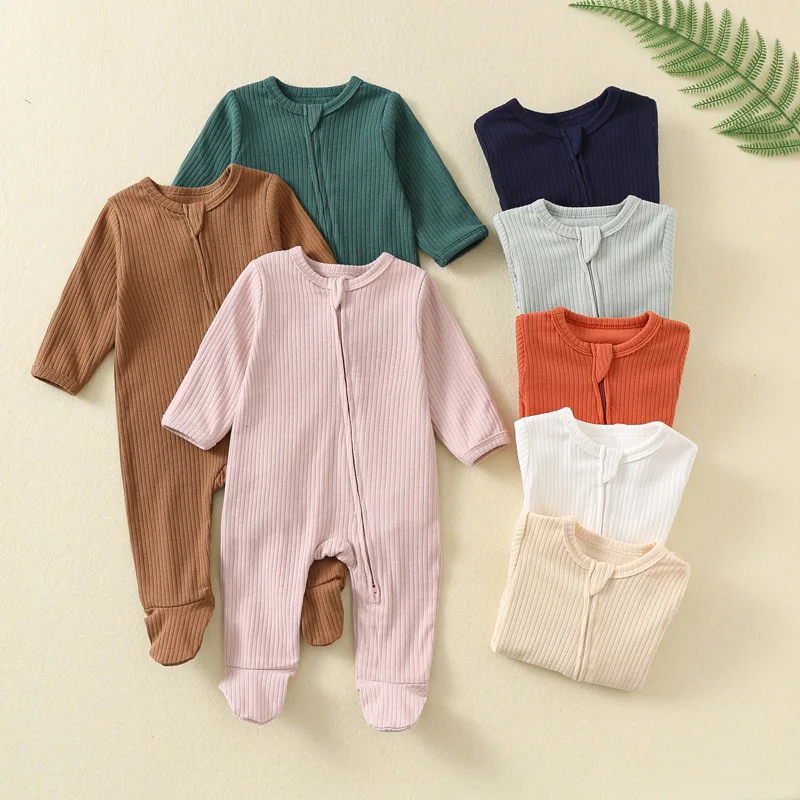 100% Cotton Newborn Baby Rompers One-pieces Sleepers Jumpsuits Zipper Waffle Grows Growings One-pieces Sleeper
