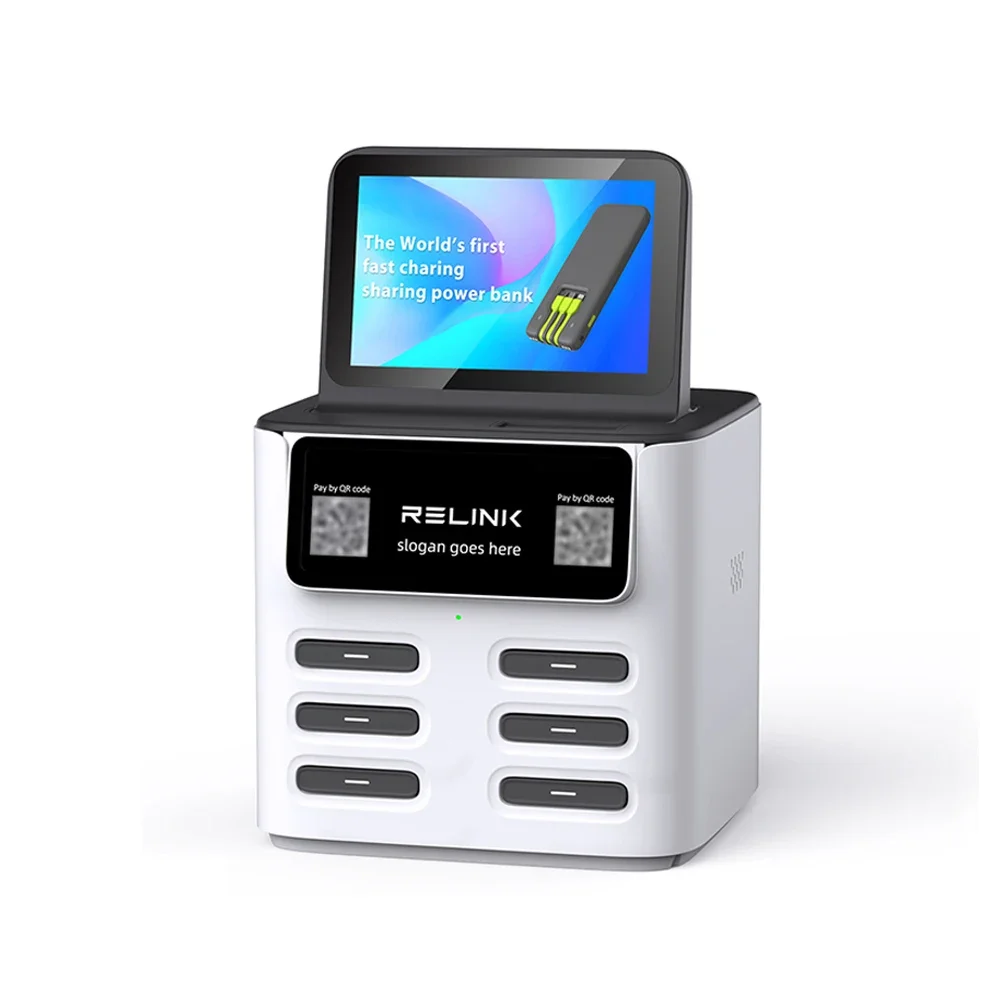 2026 Relink 6 Slots Phone Shared Portable Battery Vending Rental Powerbank Share Power Bank Sharing Charging Station Kiosk