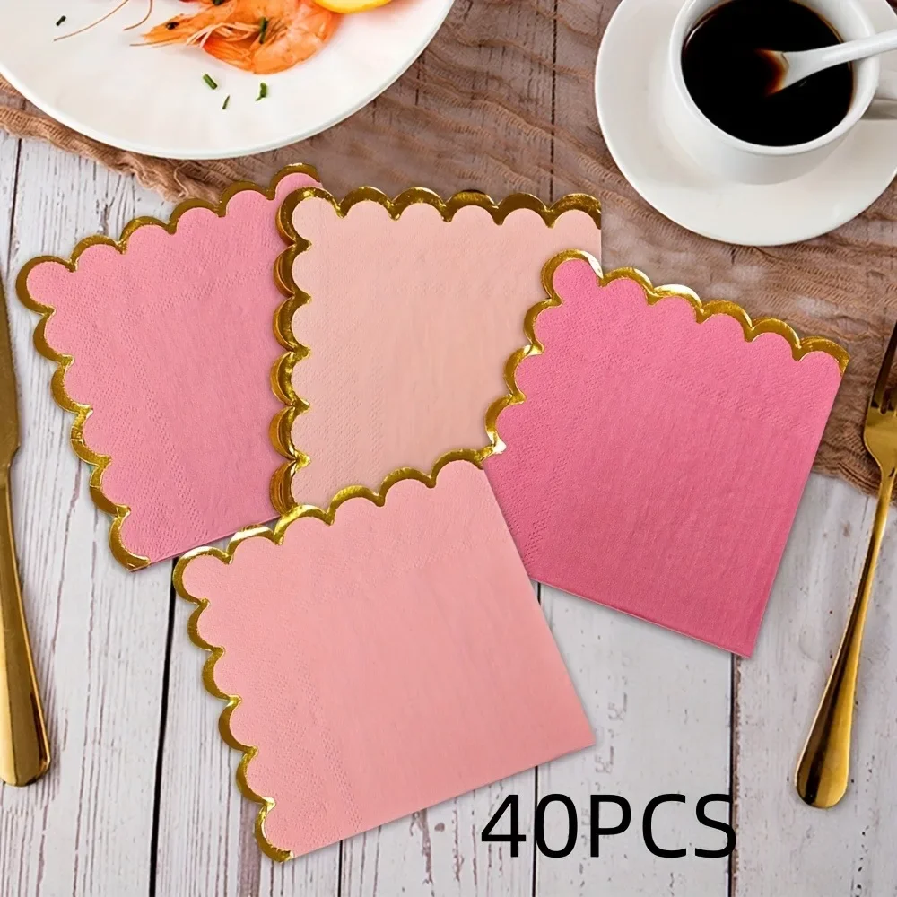 40 قطعة المناديل القابل للتصرف 25x25 سنتيمتر الأزهار الذهبي حافة ورقة المفارش لقضاء عطلة حفلة عشاء الجدول إعداد ديكور لوازم