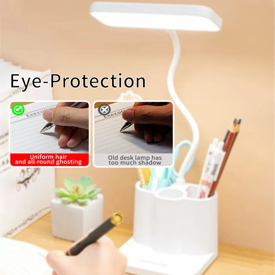 LED-Schreibtischlampe, 3 Stufen, dimmbar, Touch-Nachtlicht, USB wiederaufladbar, Augenschutz, Leselampe, Aufbewahrung, Schublade, Tischlampe, StudyUse