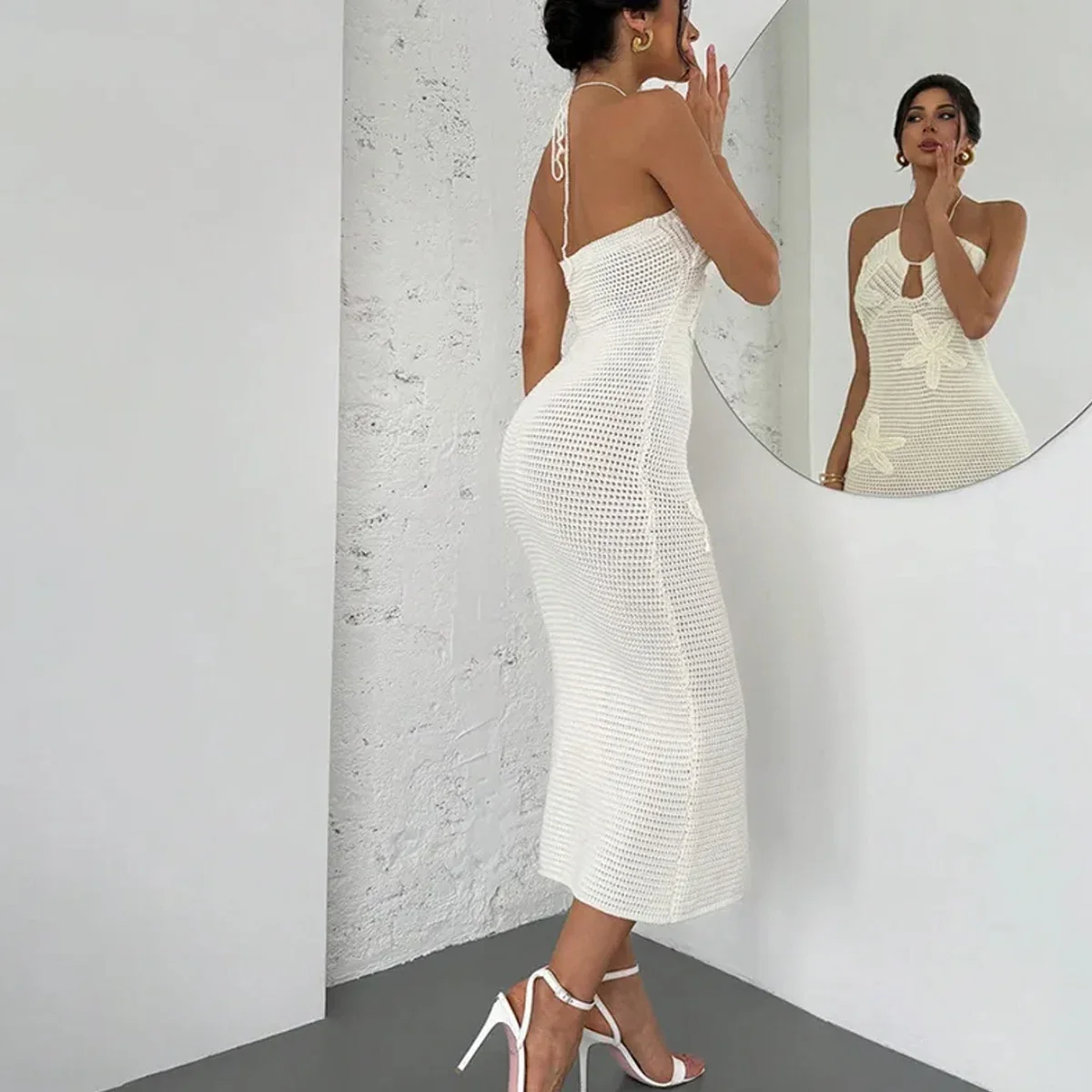 Women's Sexy Slim-Fit Knitted Dress With Starfish  Decoration, Summer Vacation Beach Cover-Up, Casual Holiday Wear
