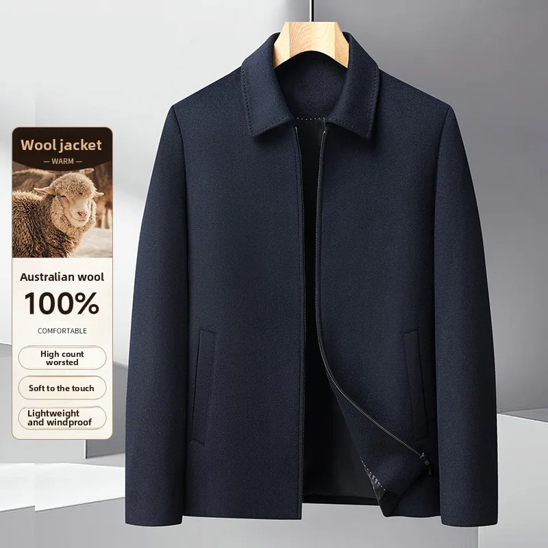 2025 Autumn/Winter New Men's Woolen Coat with Double Sided Intimate Down Inner Tank Thickened and Warm 100% Wool Fabric