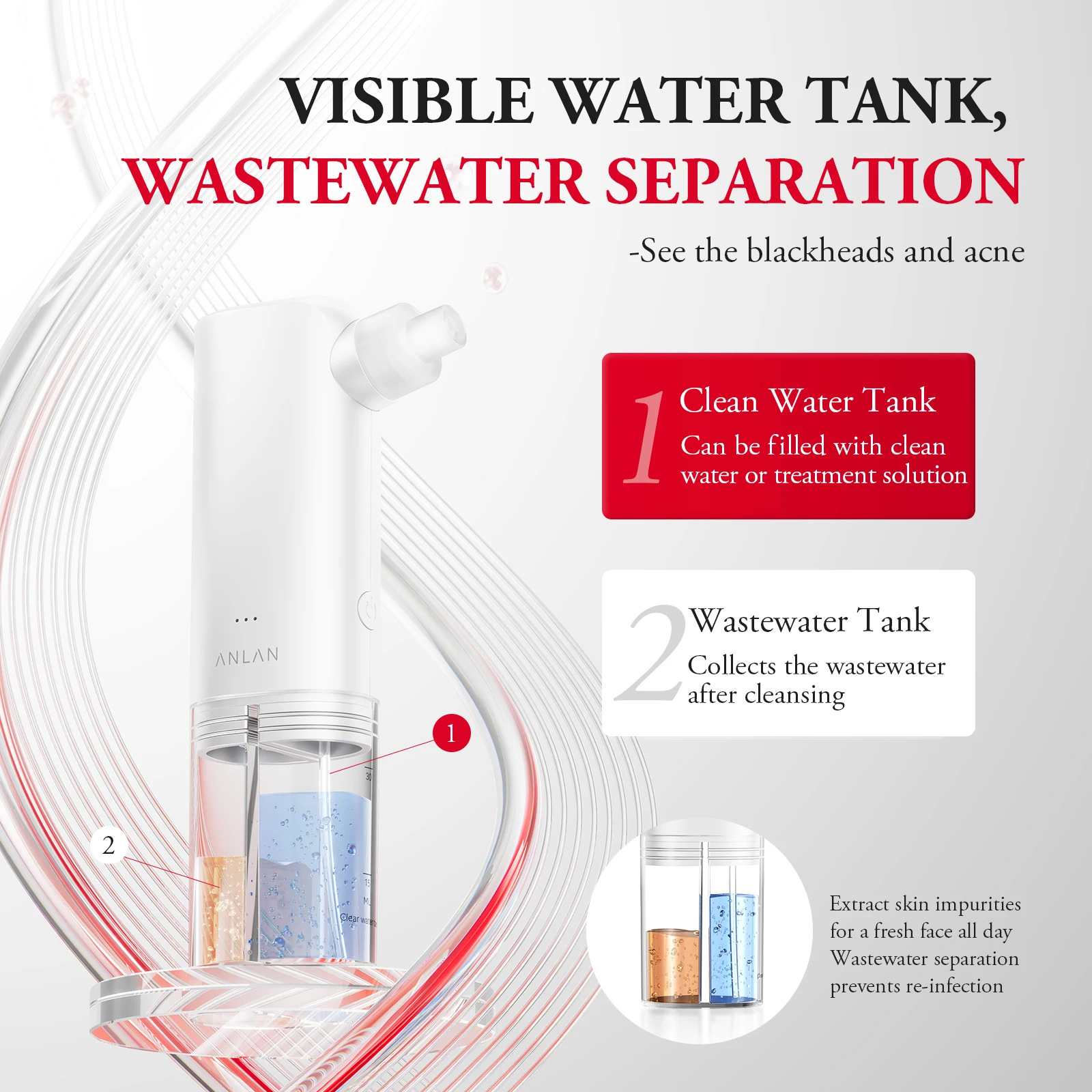 Anlan aspirador elétrico de água, removedor de cravos, limpador de poros, hidro limpeza facial, dispositivo de cuidados com a pele para cravos e sucção de acne