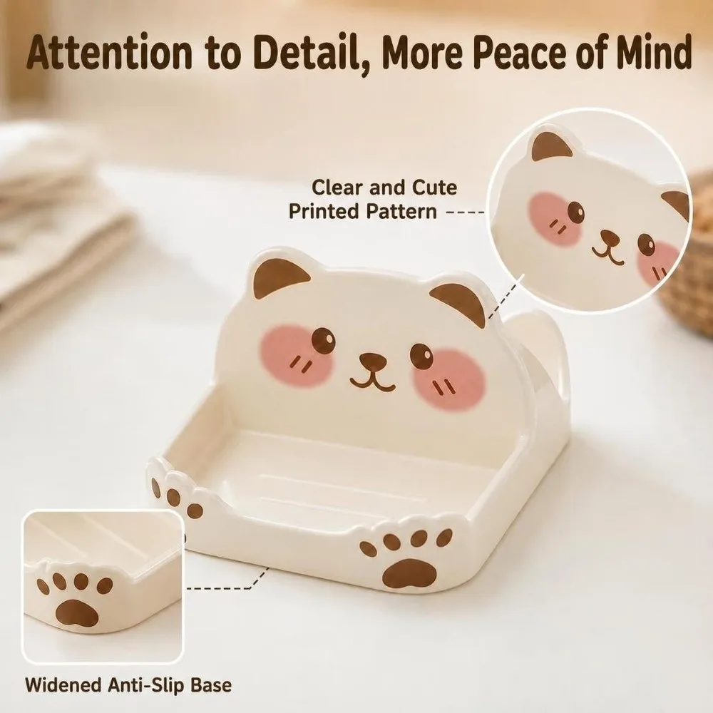 ABS Lid Holder Non-Slip Bear Shape Design Countertop Spatula Rack Countertop Mount Creative Kitchen Counter Organizer