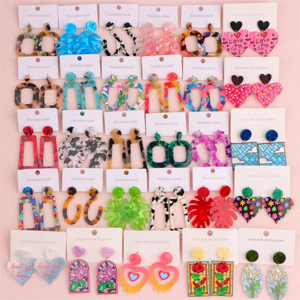 10/20Pairs Colorful Heart Flowers Resin Earrings Set For Women Mix Style Fashion Party Gifts Daily Wear Jewelry