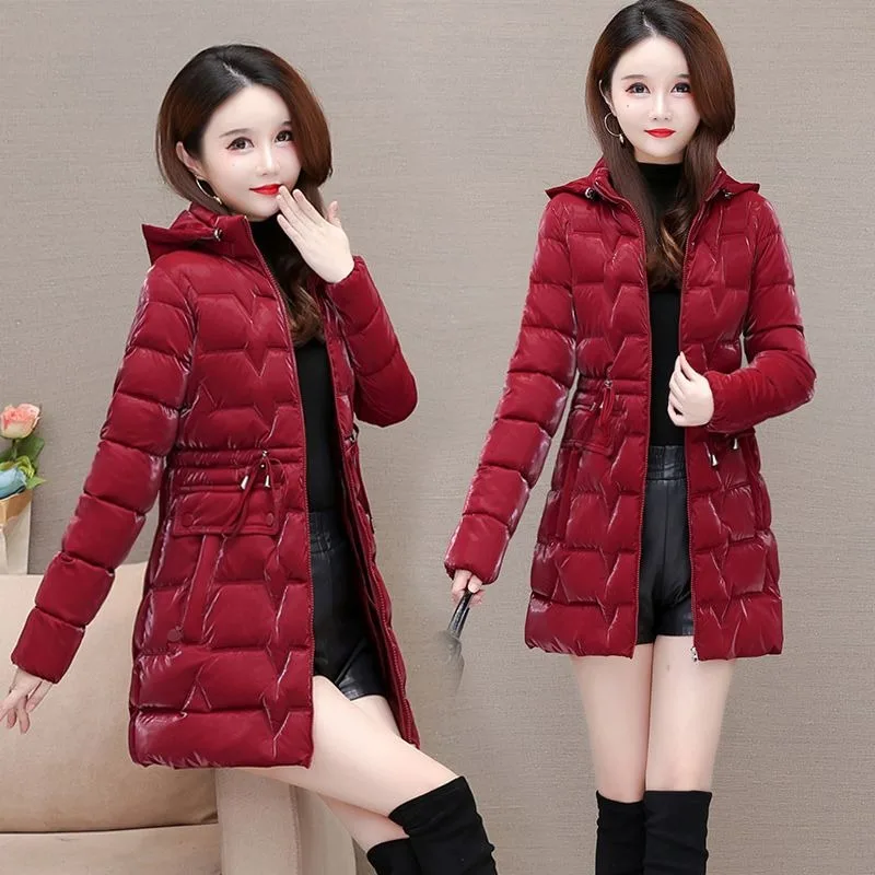 New 2024 Shiny Down Cotton Coat Women Korean Winter Thick Warm Long Hooded Parkas Female Casual Windproof Jackets Ladies Outerwe