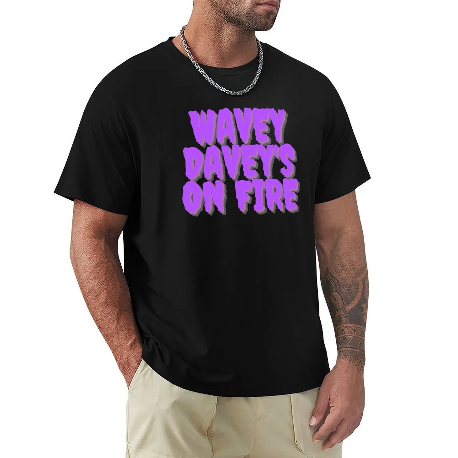 wavey davey's on fire T-Shirt Casual Street Style Short Sleeve Tee