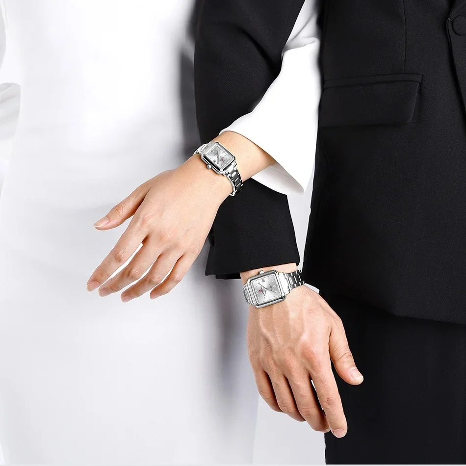 NAVIFORCE NF9252 Reloj de cuarzo resistente al agua con correa de acero inoxidable Simple clásico de negocios para parejas con luz nocturna