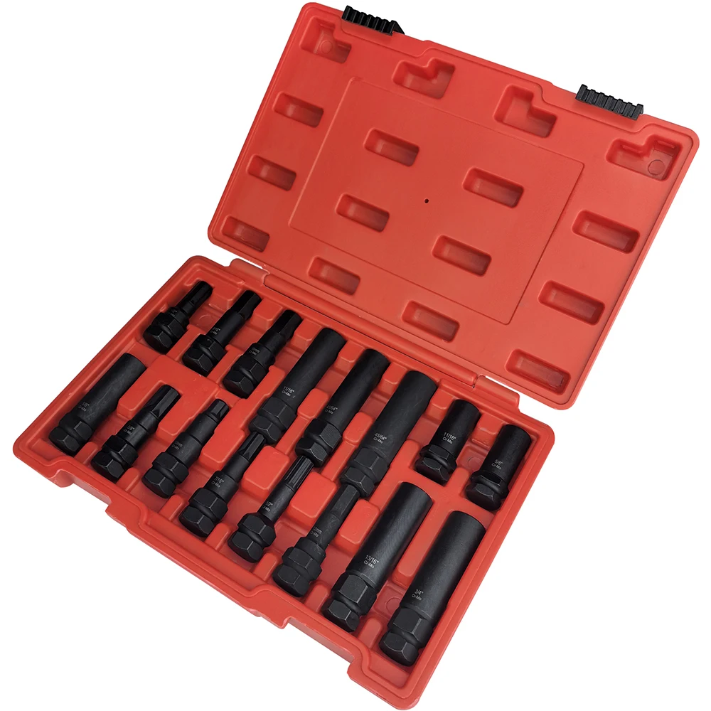 

16pcs Wheel Lock Key Removal Tool Kit Locking Lug Nut Master Set Standard SAE and Metric Used on Spline, Star, Flex and Fluted