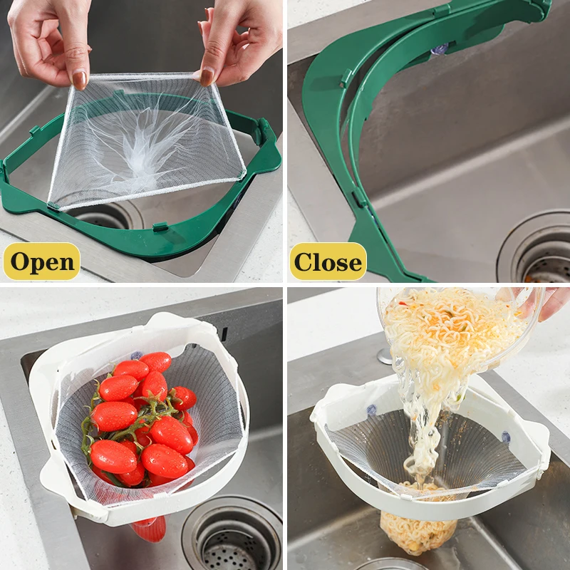 Foldable Drain Rack Disposable Garbage Bag Anti-clogging Sink Drain Holes Garbage Filter Mesh Garbage Bag for Kitchen Waste