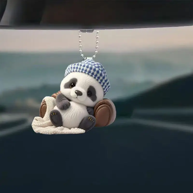 2D شقة موضة لطيف الباندا قلادة سلسلة مفاتيح مصنوعة من الأكريليك الكرتون الحيوان شجرة المنزل نافذة ديكور معلق مرآة الرؤية الخلفية الملحقات #1