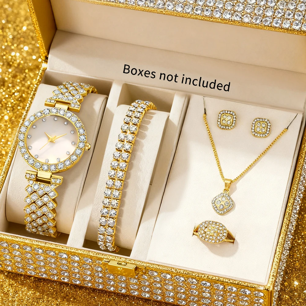 6pc elegant pointer style women's watch+accessory set, perfect match between watch and same color accessories