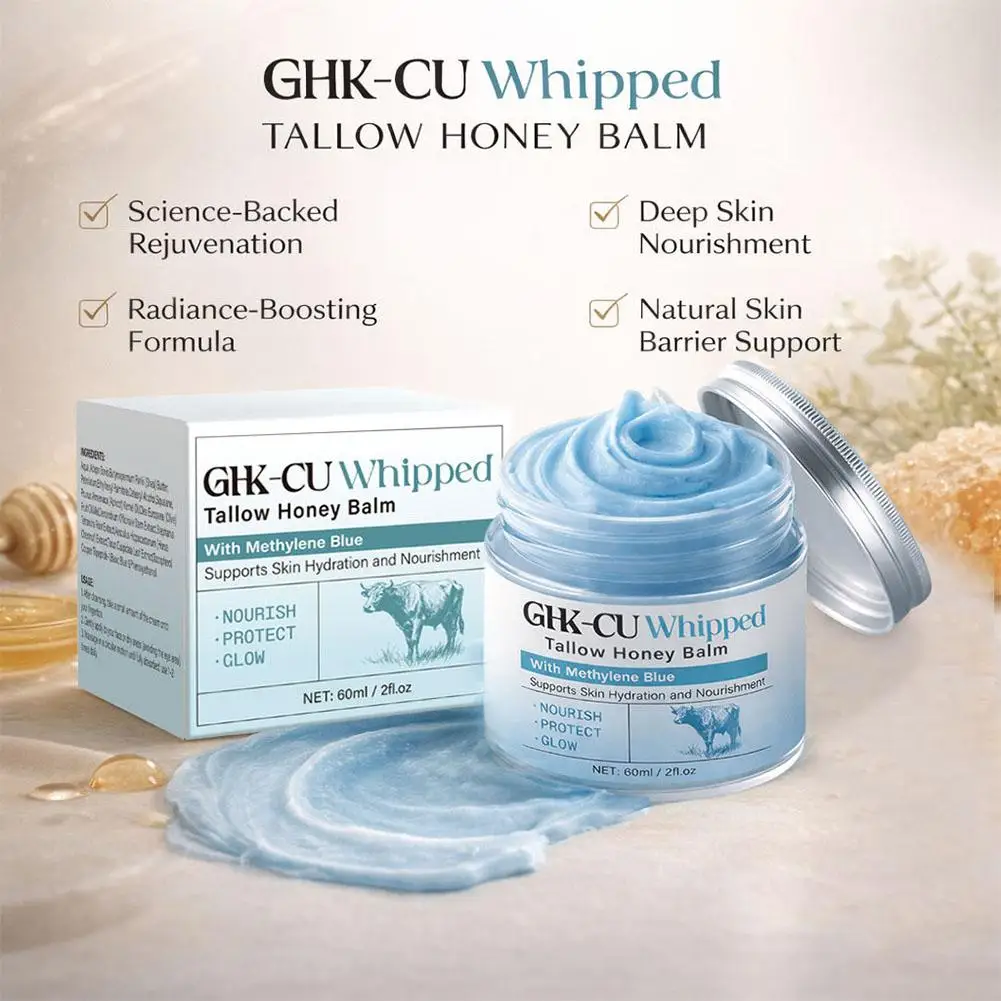 Copper Peptides GHK-Cu Beef Tallow Face Cream Blue Balm with Copper Peptides, Manuka Honey & Vitamin E, Natural Face Moisturizer