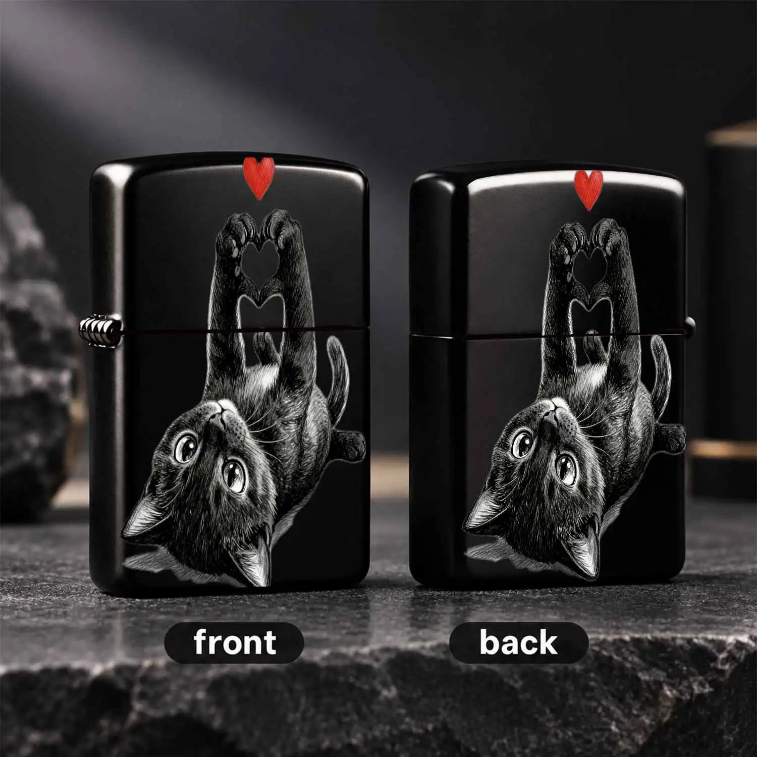 Cute Black Kitten Making Heart Gesture Portable Lighter Lovely Red Heart Adorable Pattern Practical Item for Daily Travel Gathering Dating Gift for Friends Family Suitable for All Scenarios Delic A Humorous And Interesting Lighter