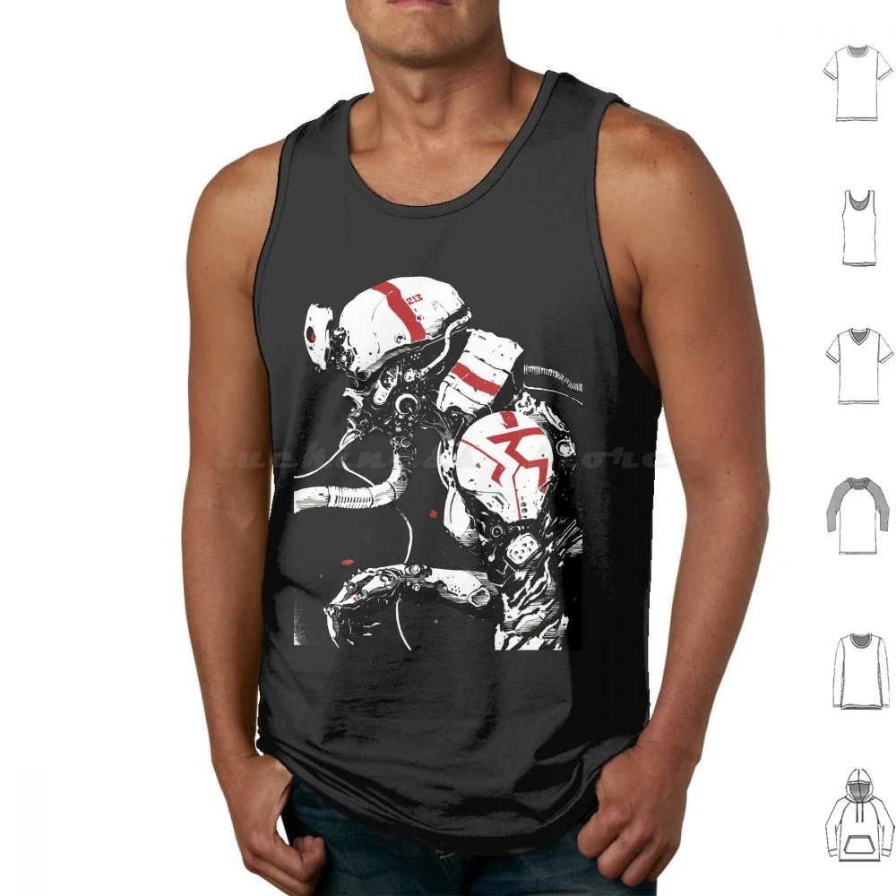 Cyborg Soldier Futuristic Urban Style Tank Tops Vest Sleeveless Cyborg Robot Glitch Vaporwave Japanese Hipster Future
