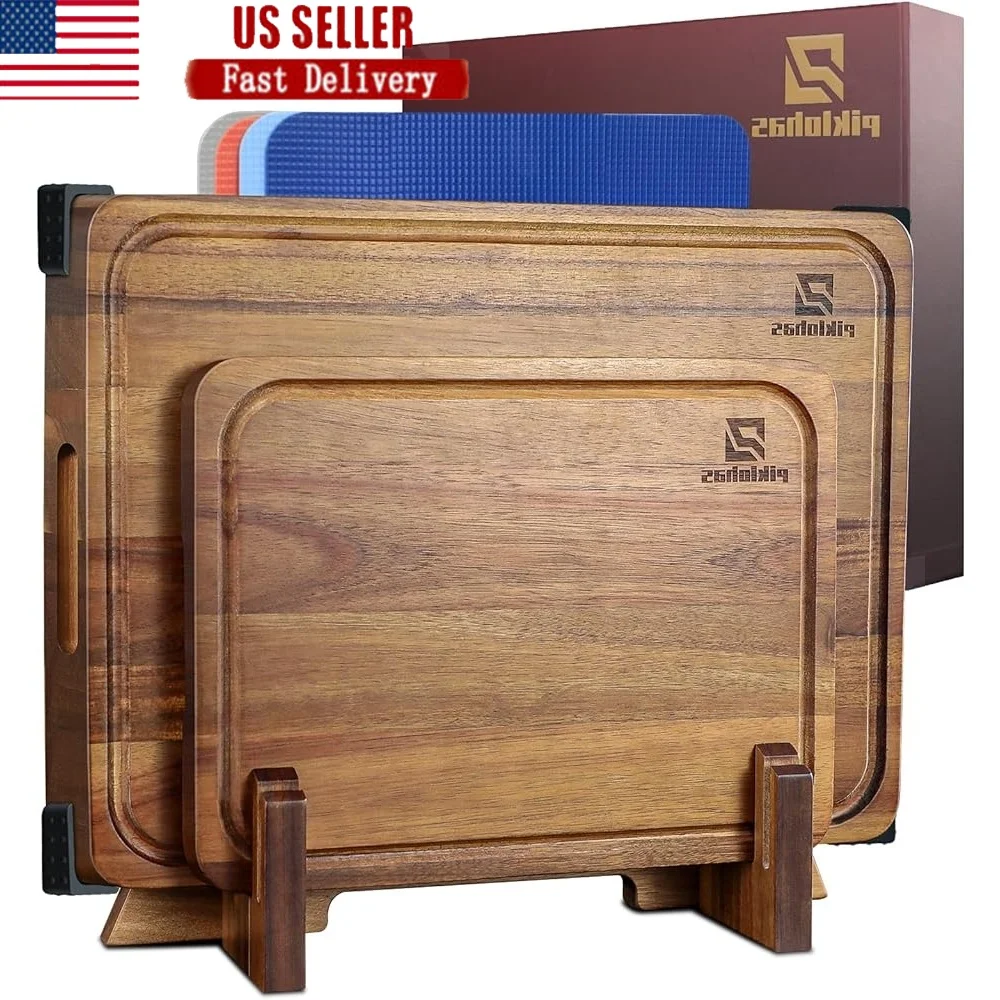 

Большой набор разделочных досок из дерева акации, 7 шт., кухонная разделочная доска с держателем, нескользящие коврики, организованное хранилище над раковиной